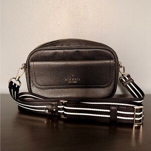 Kate Spade Black Leather Bag with Striped Strap